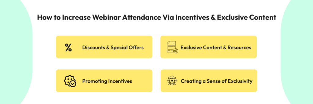 An image showing how to increase webinar attendance via incentives & exclusive content