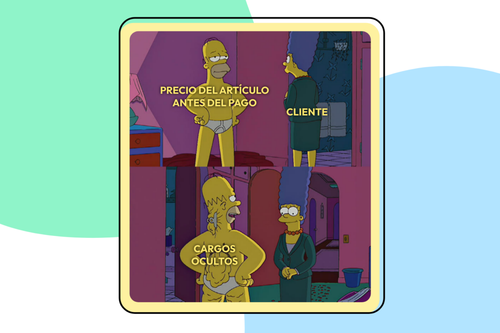 Meme de Homero que indica en qué se diferencia el precio previo al pago de un artículo debido a cargos ocultos