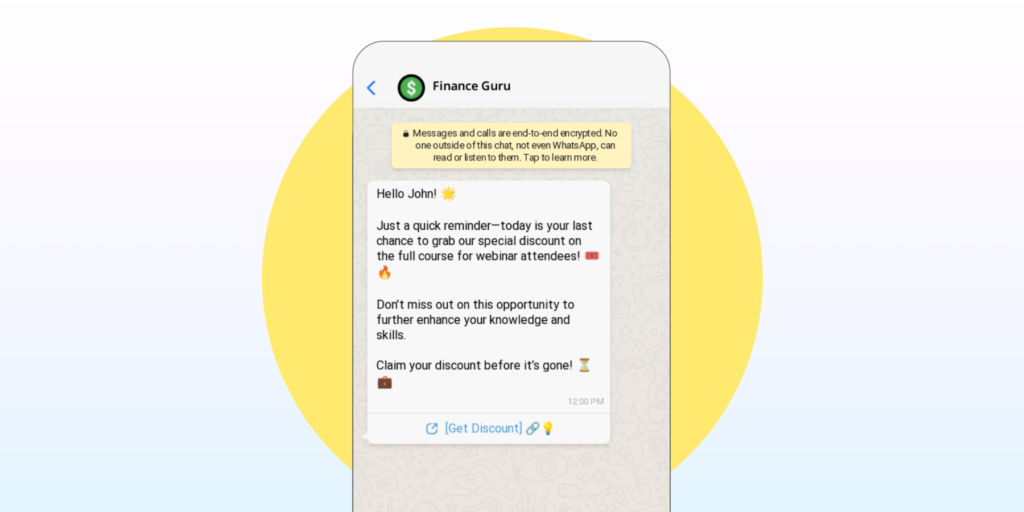 Automated WhatsApp Nurturing message sent 7 days after the Webinar